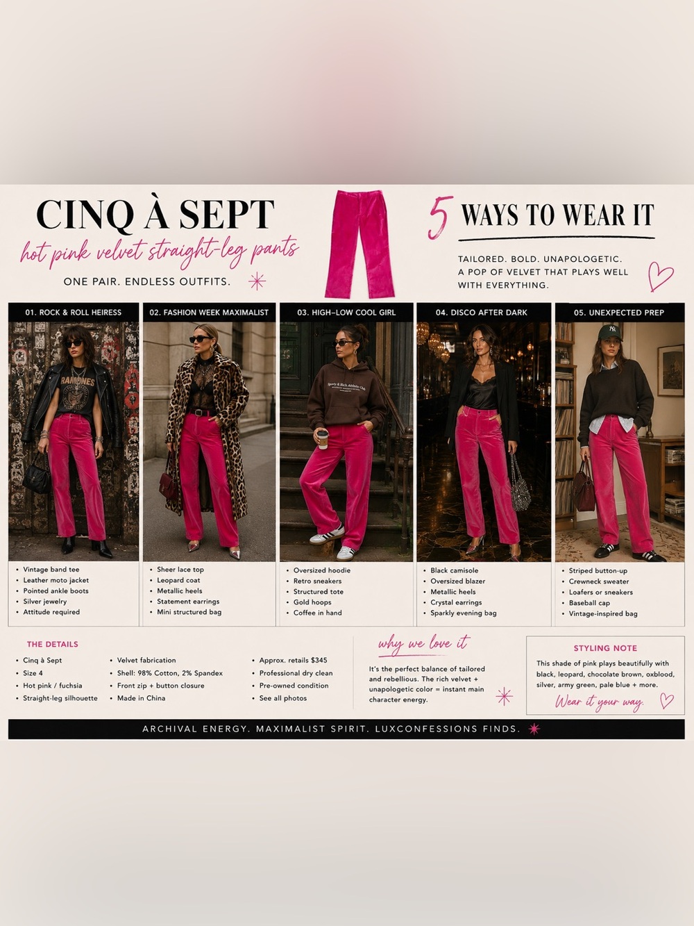 Cinq a Sept High-Rise Straight Leg Pants in Bright Pink Velvet Size 4 Barbie